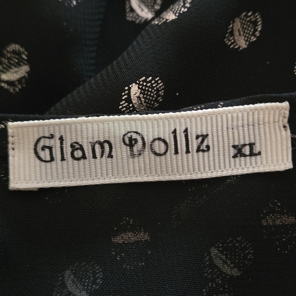 Glam Dollz Blown Away Top Black Silver Polka Dot Sheer Women's Top size XL - Picture 10 of 14